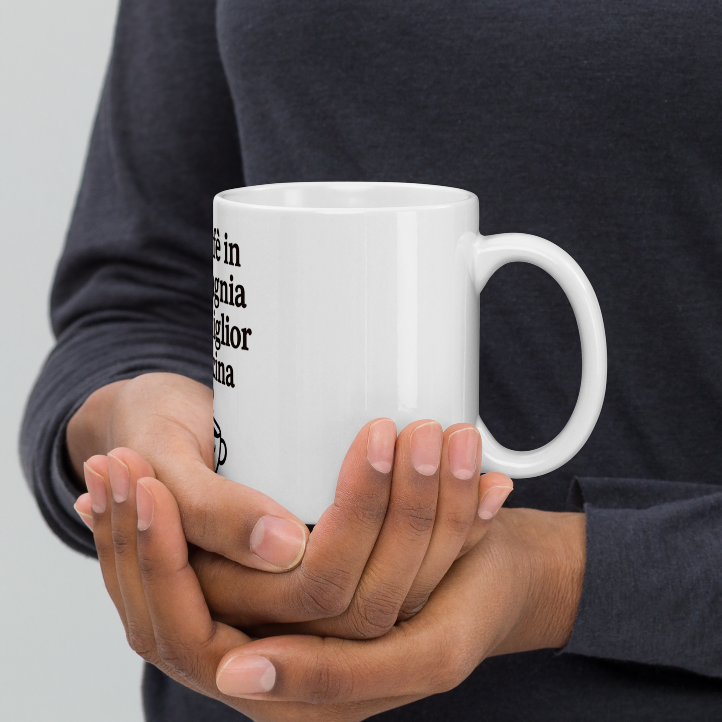 Tazza bianca : "Un cafè in campagnia l'è la miglior medicina"